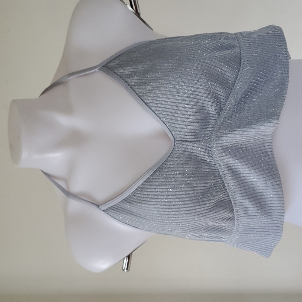 Aerie Blue Shiny Halter Top Longline Bralette Festival Party XL